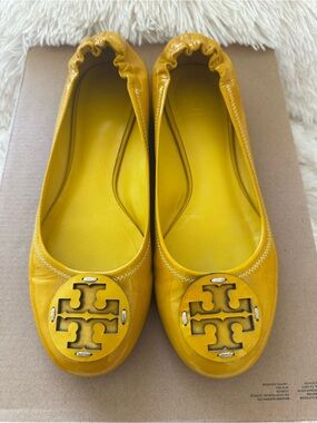 Tory Burch Reva Patent Leather Yellow Ballet Flats Size: 8.5